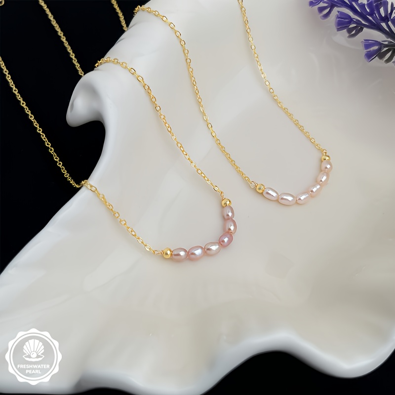 Dainty White or Pink-Peach Freshwater Rice-Shaped Necklace